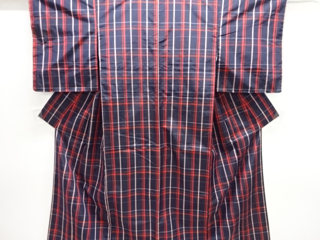 格子織り出し米沢紬着物アンサンブル